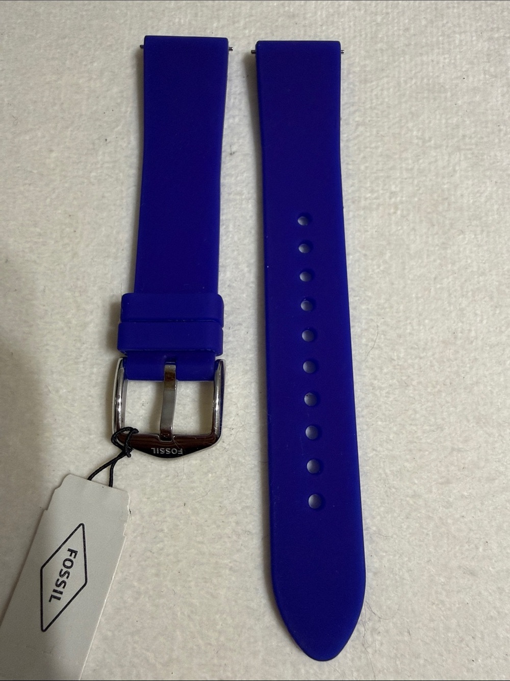 18mmFossil Deep Purple Blue Silicone Watch Band with Silver Buckle